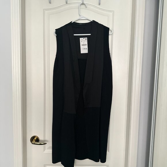 BNWT Zara Long Black Dress Coat Vest like Aritzia All Saints Size S - Picture 4 of 7